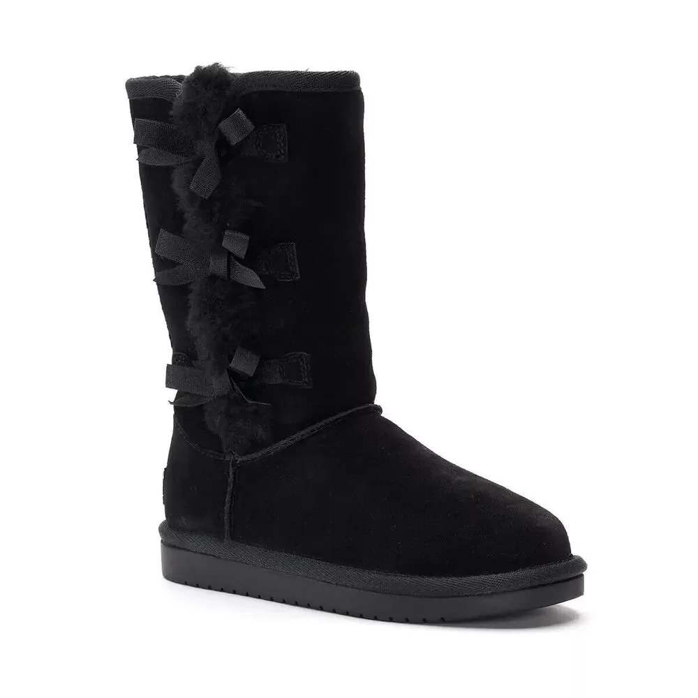 NIB Koolaburra Ugg‎ Victoria Tall Bow Girls Suede Shearling Boots Black